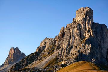 Scenic landscape of Giau Pass or Passo di Giau - 2236m. Mountain pass in the province of Belluno in Italy, Europe