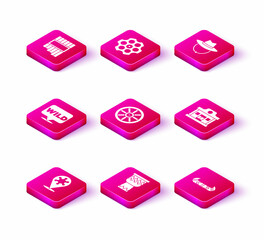 Set Hexagram sheriff, Drum, Pointer to wild west, Old wooden wheel, Kayak or canoe and paddle, Wild saloon, Western cowboy hat and Revolver cylinder icon. Vector