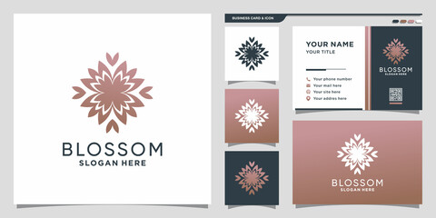 Flower beauty logo with creative concept and business card design Premium Vector