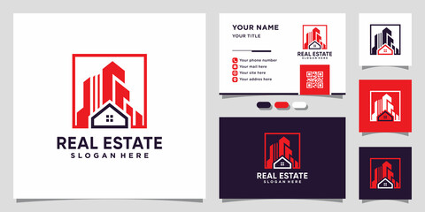 Real estate logo design inspiration with creative concept and business card design Premium Vector