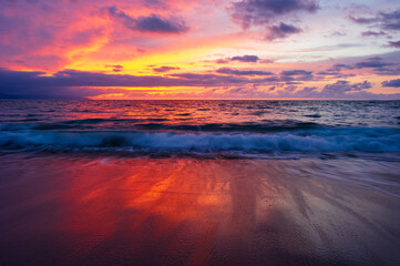 Fototapeta na wymiar Sunset Ocean Seascape Wave