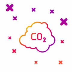 Color line CO2 emissions in cloud icon isolated on white background. Carbon dioxide formula, smog pollution concept, environment concept. Gradient random dynamic shapes. Vector