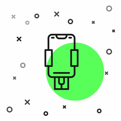 Black line Mobile phone holder icon isolated on white background. Vector