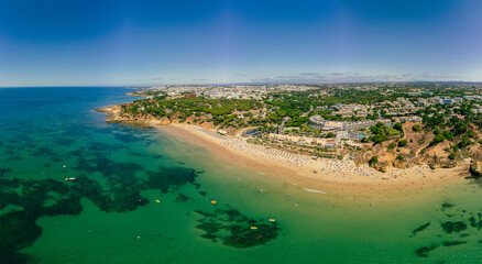 Aerial panoramic shots of Praia da Balaia and Praia de Santa Eulalia Portugal, Algarve Albufeira