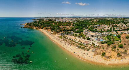 Aerial panoramic shots of Praia da Balaia and Praia de Santa Eulalia Portugal, Algarve Albufeira