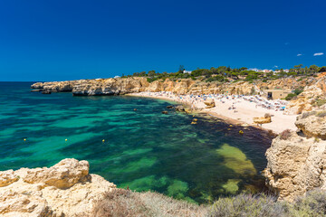 Aerial view of amazing Praia dos Paradinha beach, Albufeira, Algarve, Portugal