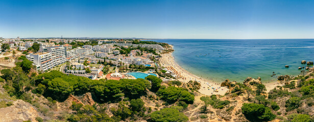 Aerial drone view of Oura beach (Praia da Oura). Albufeira, Algarve, Portugal