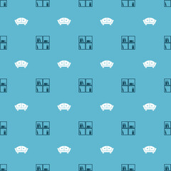 Set Shelf with books and Sofa on seamless pattern. Vector
