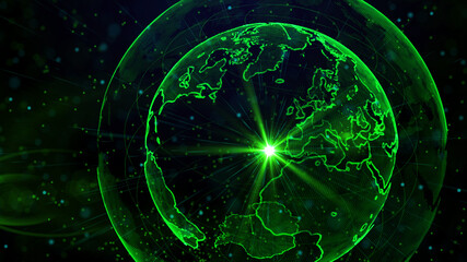 Digital green planet of Earth, 3D animation