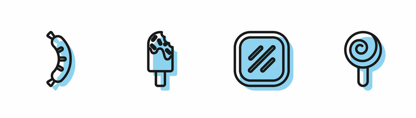 Obraz premium Set line Steak meat, Hotdog, Ice cream and Lollipop icon. Vector