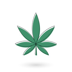 Decorative hand drawn canabis leaf, design element. Cannabis leaf. Can be used for cards, invitations, banners, posters, print design. Continuous line art style.