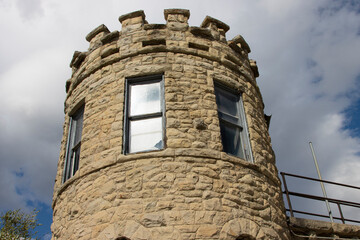 Guard tower on the wall of the historic old Montana State Prison in Deer Lodge, Montana © Tsado