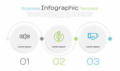 Set line Electric motor, Charging parking electric car and Low battery. Business infographic template. Vector
