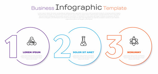 Set line Ozone, Test tube and Atom. Business infographic template. Vector