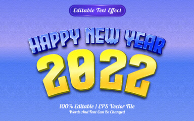 Happy new year 2022 cartoon style with editable text effect template style