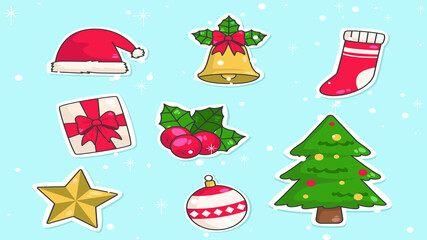 Christmas winter holiday decoration collection vector color illustration

