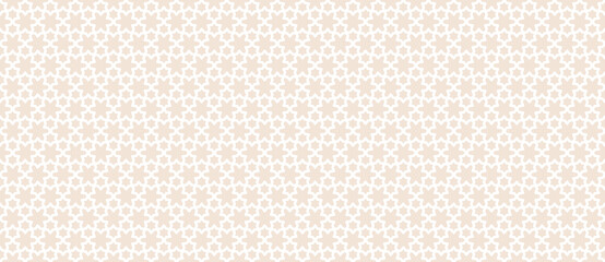 Subtle vector abstract geometric seamless pattern. Traditional asian ornament with floral lattice, mesh, grid, stars. Delicate minimal beige and white ornamental background. Elegant repeat design