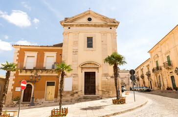 Panoramic View of Church of Saint Joseph (Chiesa Parrocchiale di San Giuseppe) in Comiso, Province of Ragusa, Sicily, Italy.