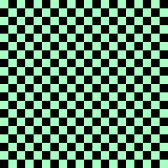 Two color checkerboard. Black and Mint colors of checkerboard. Chessboard, checkerboard texture. Squares pattern. Background.