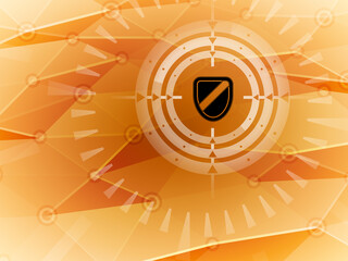 Sight is aiming for shield icon detected during cyberspace research on hi-tech orange background. Illustration.