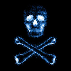Crossed bones on black background. Illustration.