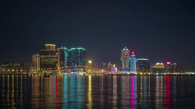 night illuminated famous macau city bay panorama timelapse 4k  china