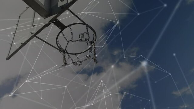 Animation of networks of connections over mixed race male basketball player