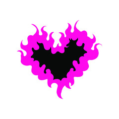 Fototapeta premium Fiery heart in a trendy gothic style. T-shirt print for Horror or Halloween. Hand drawing illustration isolated on white background. Vector EPS 10