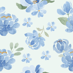 Fototapeta na wymiar Blue Watercolor Flower Seamless Pattern