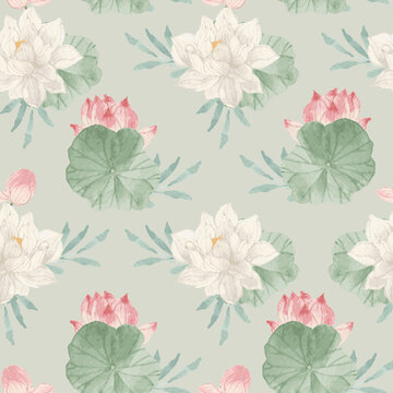Lotus Watercolor Seamless Pattern