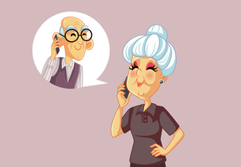 Wife Speaking on the Phone with Her Husband Vector Cartoon