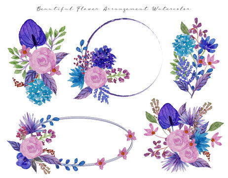 set of beautiful flower arrangement watercolor