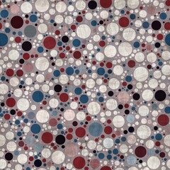 Seamless pattern of red white and blue circles packed tightly into sophisticated print. High quality illustration. Classy polka dot globe motif graphic design. Stylish elegant geometric orb material