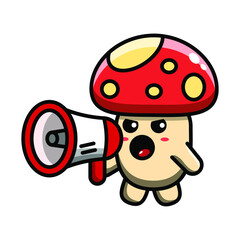 cute mushroom holding a megaphone icon illustration vector graphic