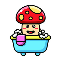 cute mushroom is bathing icon illustration vector graphic