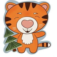 a little tiger cub is a symbol of the new year with a New Year tree