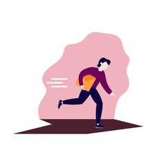 guy running with box, courier carrying parcel, fast food delivery illustration, flat vector design