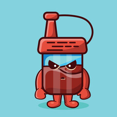kawaii soy sauce bottle mascot with mad gesture isolated cartoon 