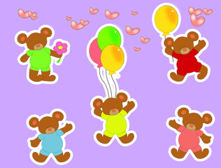 Obraz na płótnie Canvas teddy bear with balloons for birthday cards in vector 