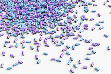 Large group of batteries on a white background. 3d render illustration.