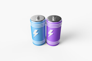 Two batteries on a white background. 3d render illustration.