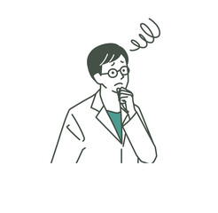 困っている男性医師-2色