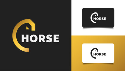 Abstract Golden Horse Logo Design with Letter C Concept. Graphic Alphabet Symbol for Corporate Business Identity