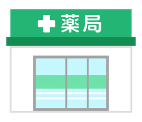 The front of the pharmacy store. Japanese means medicine.