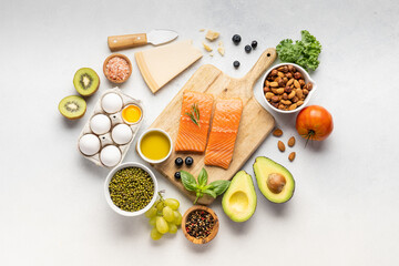 A set of fresh farm products for the keto diet. Healthy soaring. Top view, copy space