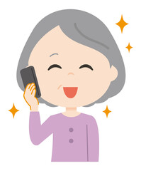 An old woman talking on the phone.