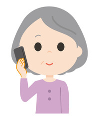 An old woman talking on the phone.
