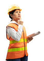 Female asian engineer or technician think