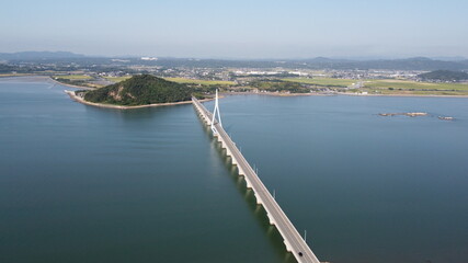 Fototapeta premium 斜張橋 周防大橋 山口県 瀬戸内海の景色