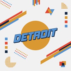 3d typography of detroit usa with abstract shape and ornament for poster and background banner